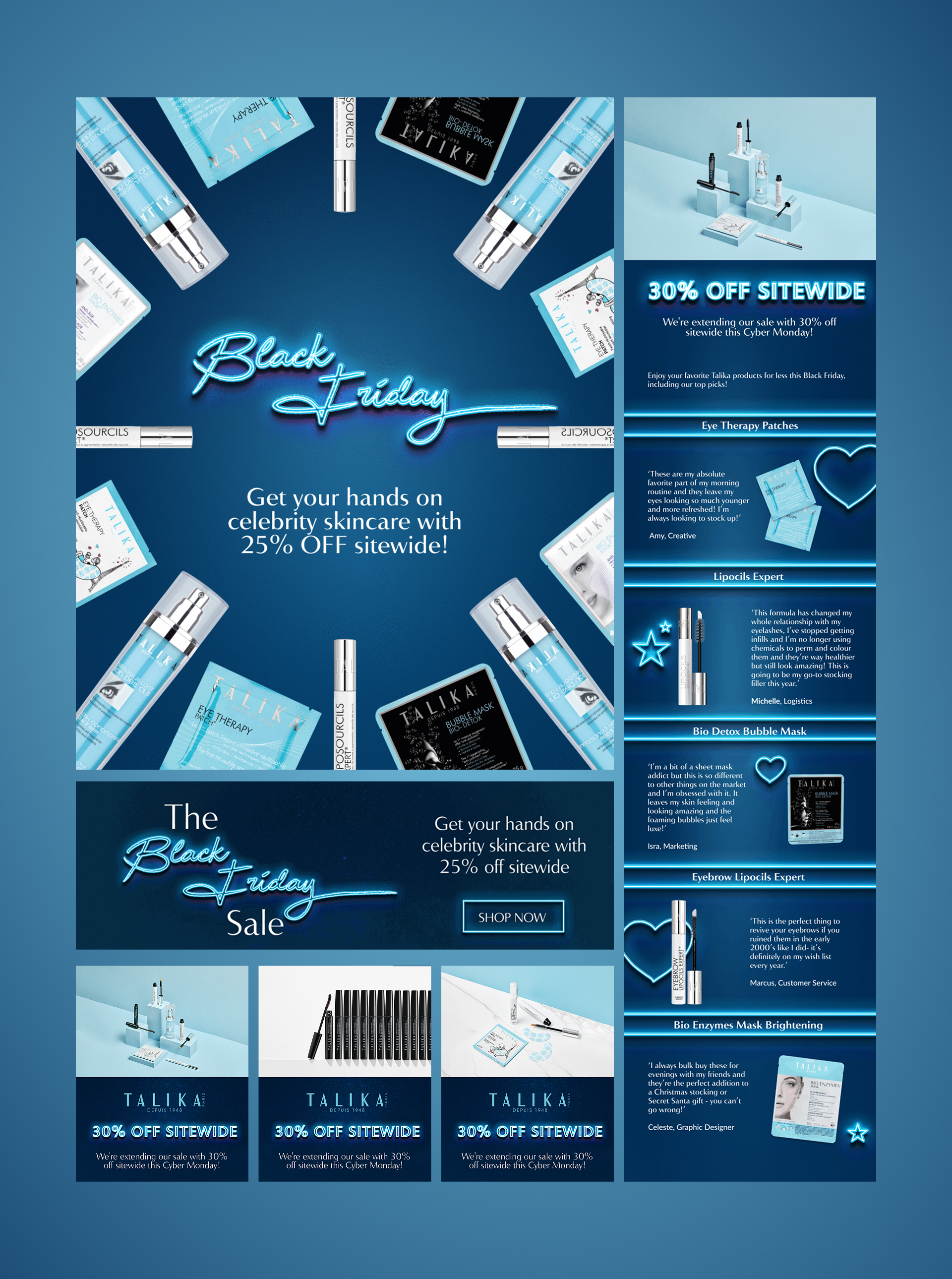 Talika seasonal campaign visuals — Black Friday, brand storytelling and promotions