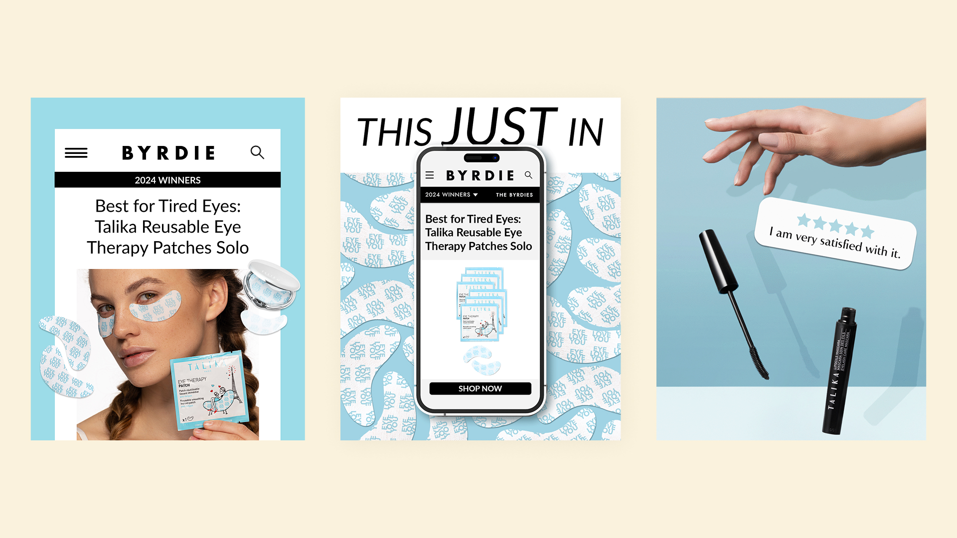 Talika social media assets — before/after, testimonials and product callouts
